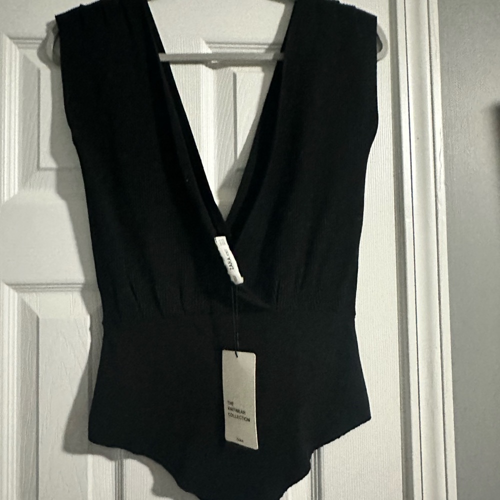 Zara Black Sleeveless Black Sweater Bodysuit Small